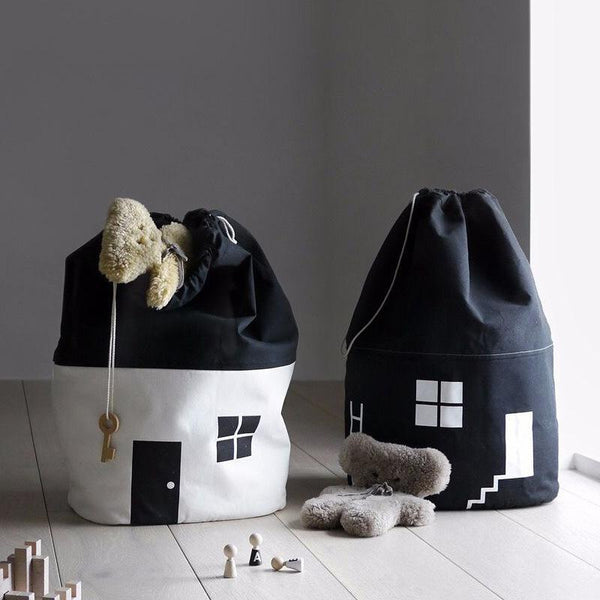 Drawstring Canvas House Kids Bedroom Toy Storage Bags