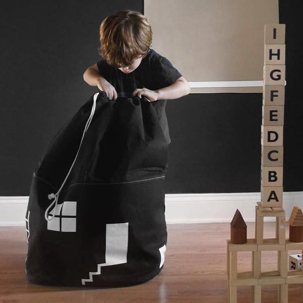 Drawstring Canvas House Kids Bedroom Toy Storage Bags