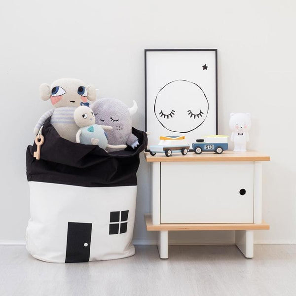 Drawstring Canvas House Kids Bedroom Toy Storage Bags