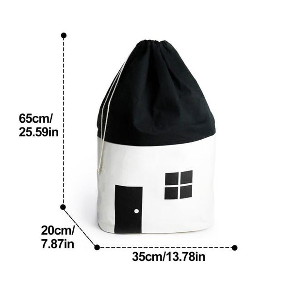 Drawstring Canvas House Kids Bedroom Toy Storage Bags
