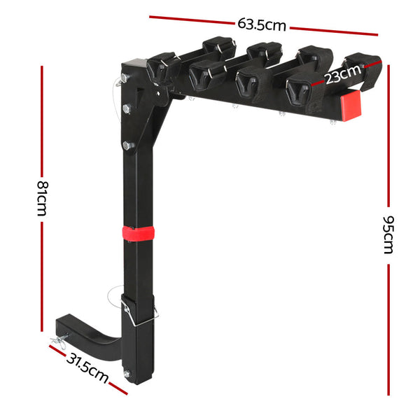 Giantz 4 Bicycle Bike Carrier Rack For Rear Hitch Mount 2" Foldable Black Rangehoods