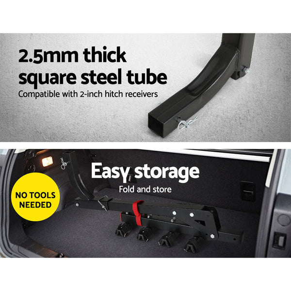 Giantz 4 Bicycle Bike Carrier Rack For Rear Hitch Mount 2" Foldable Black Rangehoods