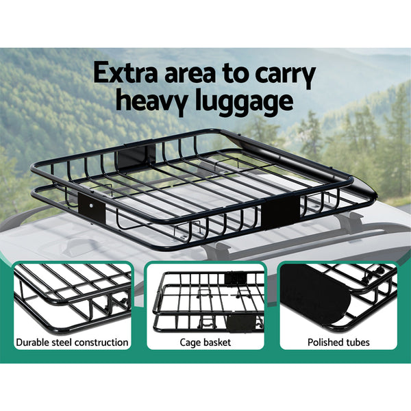 Giantz Universal Car Roof Rack Basket Luggage Carrier Steel Vehicle Cargo 111Cm