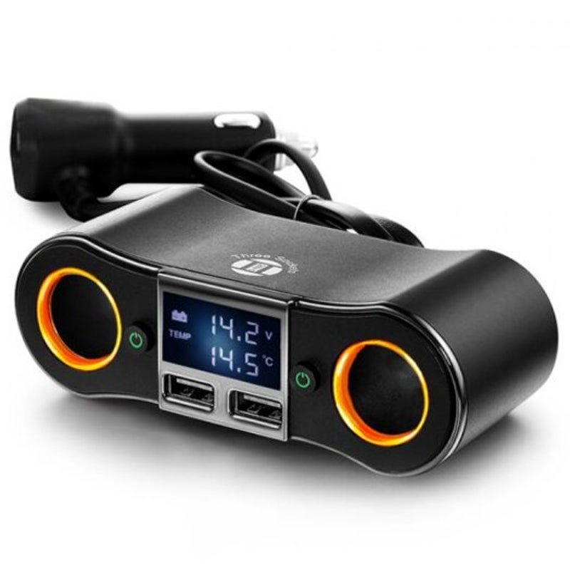 2 Usb Output Cigarette Lighter Socket Splitter Adapter 12 24V 80W Power Supply With Independent Switch Black Chargers & Cradles