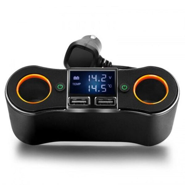 2 Usb Output Cigarette Lighter Socket Splitter Adapter 12 24V 80W Power Supply With Independent Switch Black Chargers & Cradles