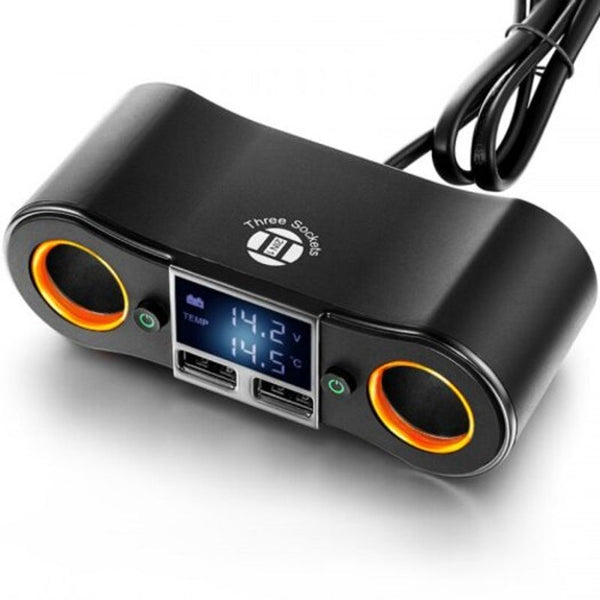 2 Usb Output Cigarette Lighter Socket Splitter Adapter 12 24V 80W Power Supply With Independent Switch Black Chargers & Cradles