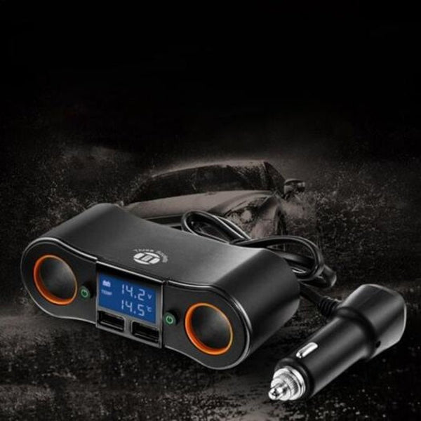 Car Charger 2 Usb Output Cigarette Lighter Socket Splitter Adapter 12 24V 80W Power Supply With Independent Switch Black