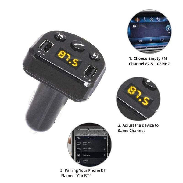Car Chargers Dual Usb With Fm Transmitter Bluetooth Hands Free Modulator Phone Black