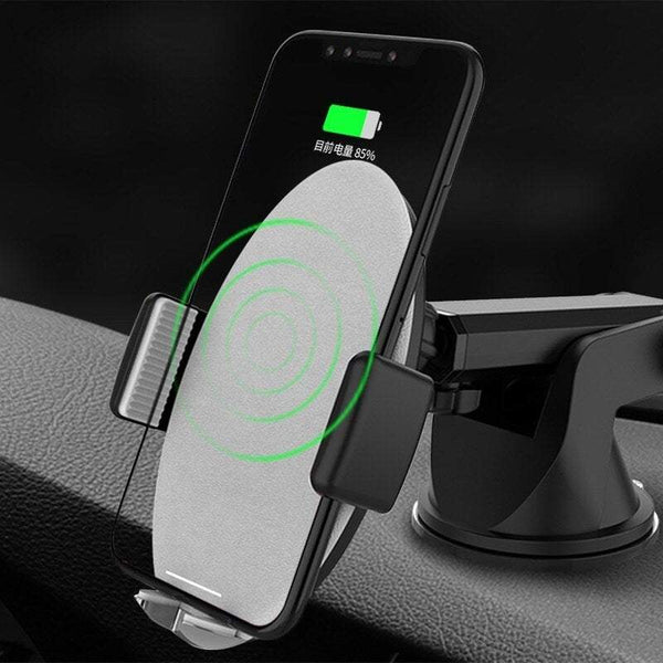 Car Chargers Mount Qi Wireless Phone Holder One Touch Open Quick Fast 360 Degree Rotation Stand Charging Pad Black