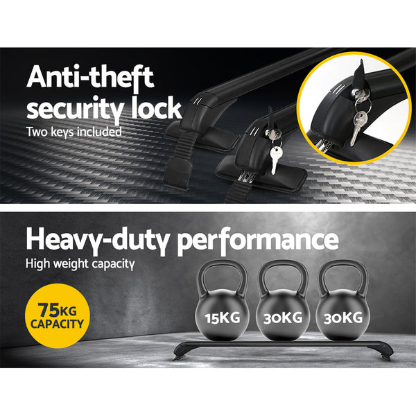 Giantz Universal Car Roof Rack Cross Bars 90Cm Aluminium Lockable 75Kg Clamps Roof Racks