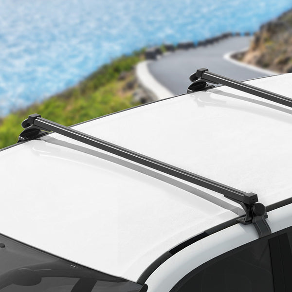Giantz Universal Car Pod Aluminium Cross Bars Brackets 145Cm Black Roof Racks