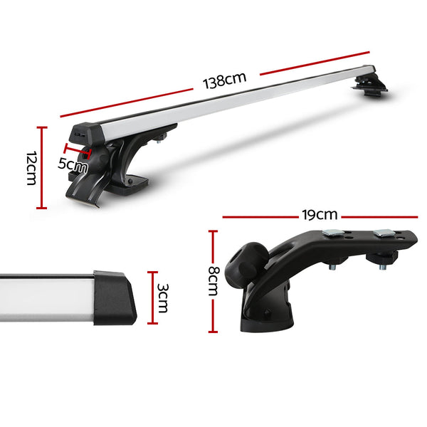 Giantz Universal Car Roof Rack 1450Mm Cross Bars Aluminium Silver Brackets Carrier 90Kg Roof Racks