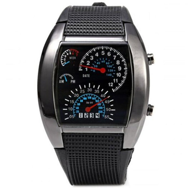 Veile Studios Car Speedometer Shaped Dial Male Led Watch Black Watches