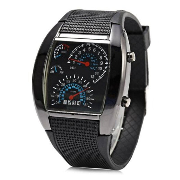 Veile Studios Car Speedometer Shaped Dial Male Led Watch Black Watches