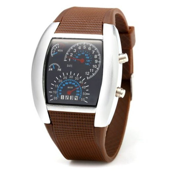 Veile Studios Car Speedometer Shaped Dial Male Led Watch Black Watches