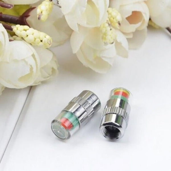 Valve Stems Caps Car Tire Monitor Valve Dust Cap Warning Sensor Tool 4Pcs Silver