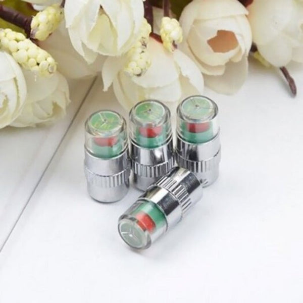 Valve Stems Caps Car Tire Monitor Valve Dust Cap Warning Sensor Tool 4Pcs Silver