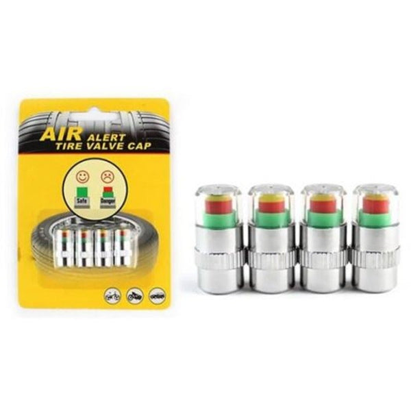 Valve Stems Caps Car Tire Monitor Valve Dust Cap Warning Sensor Tool 4Pcs Silver