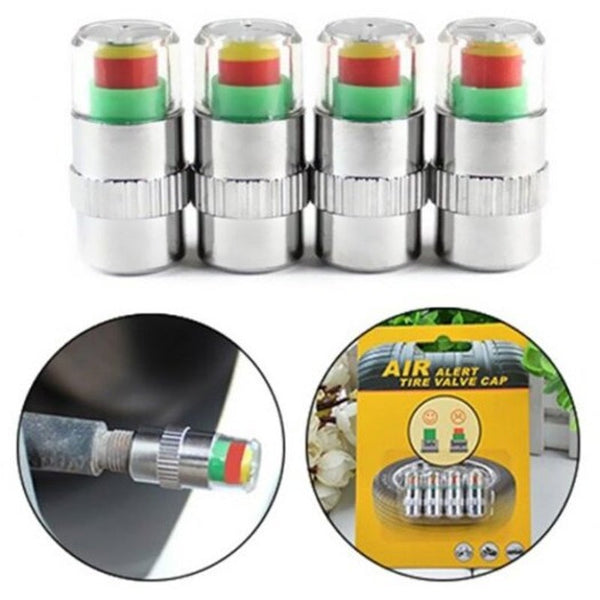 Valve Stems Caps Car Tire Monitor Valve Dust Cap Warning Sensor Tool 4Pcs Silver