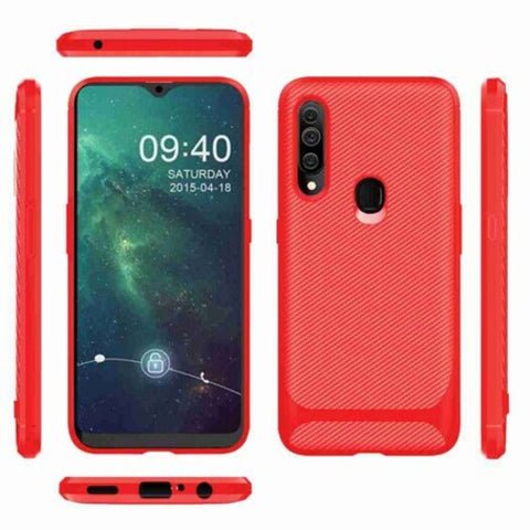 Carbon Fiber Tpu Solid Color Phone Case For Samsung Galaxy A20s Valentine Red