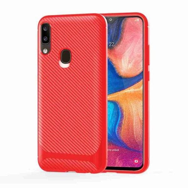 Carbon Fiber Tpu Solid Color Phone Case For Samsung Galaxy A40 Valentine Red