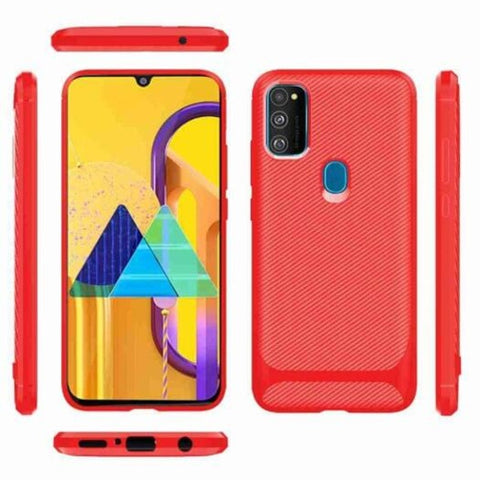 Carbon Fiber Tpu Solid Color Phone Case For Samsung Galaxy M30s Valentine Red