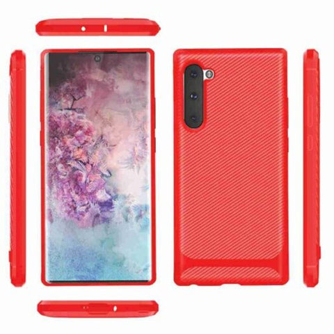 Carbon Fiber Tpu Solid Color Phone Case For Samsung Galaxy Note 10 Valentine Red