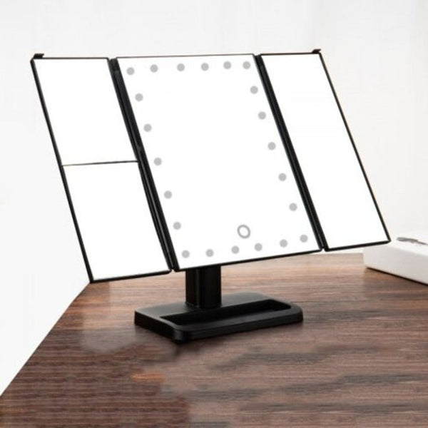 Three Folding Table 22 Led Lamp Luminous Makeup Mirror Cosmetic Black Makeup Mirrors