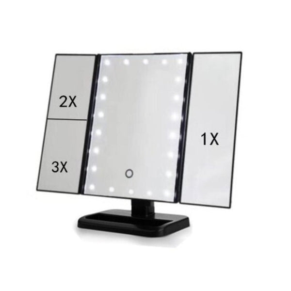 Three Folding Table 22 Led Lamp Luminous Makeup Mirror Cosmetic Black Makeup Mirrors