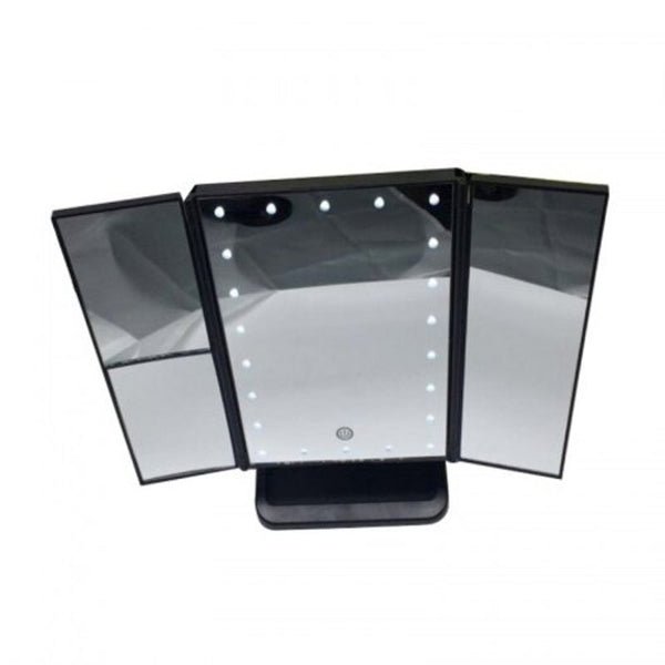 Portable Three Folding Table 22 Led Lamp Luminous Makeup Mirror Cosmetic Black