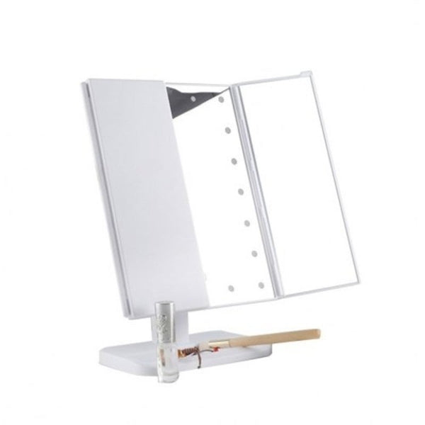 Portable Three Folding Table 22 Led Lamp Luminous Makeup Mirror Cosmetic Black