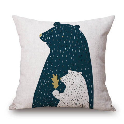 Cartoon Bear On Cotton Linen Pillow Cover