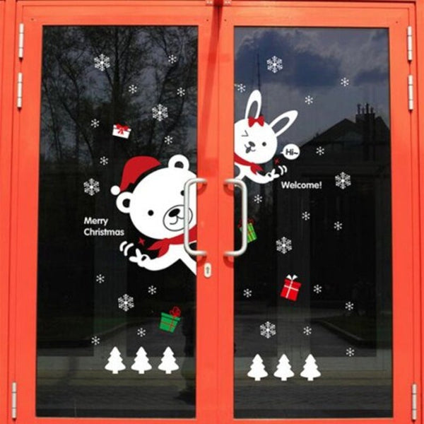 Cartoon Diy Bear Rabbit Window Decor Christmas Wall Stickers White