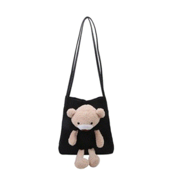 Cartoon Cute Bear Canvas Bag Portable Shopping Ladies Crossbody Bags Women Eco Tote Travel Shoulder Cloth Handbag Women's Bags & Handbags