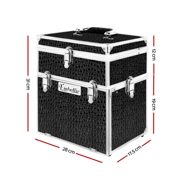 Embellir Cosmetic Beauty Makeup Carry Case With Mirror Crocodile Black Makeup Bags & Cases