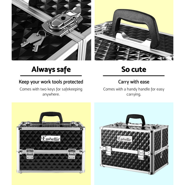 Embellir Cosmetic Beauty Makeup Case Diamond Black Makeup Bags & Cases