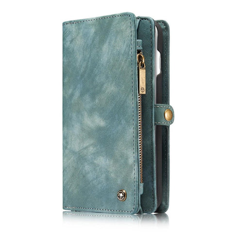 2 In 1 Zipper Wallet Phone Cover Pu Leather Protective Shell Detachable Folio Flip Holster Carrying Card Holder For Iphone 7 Plus 5.5Inch Blue