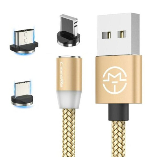 3 In 1 Magnetic Charger Cable Phone Charging For Iphone Type Android Gold