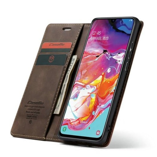 Ultra Thin Wallet Phone Card Slots With Stand For Samsung Galaxy A70 Coffee