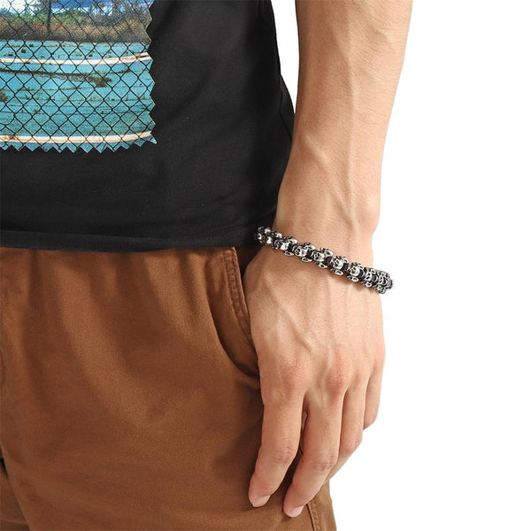 Veile Studios Casting Stainless Steel Skeleton Skull Chain Bracelet Men Silver Jewelry Gift Bracelets