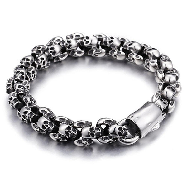 Veile Studios Casting Stainless Steel Skeleton Skull Chain Bracelet Men Silver Jewelry Gift Bracelets