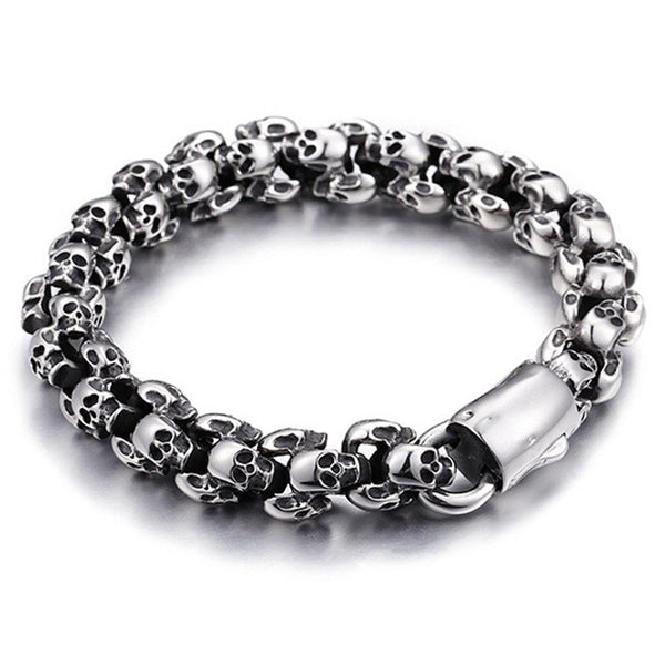 Casting Stainless Steel Skeleton Skull Chain Bracelet Men Silver Jewelry Gift