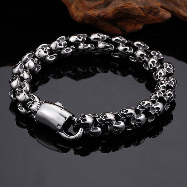 Veile Studios Casting Stainless Steel Skeleton Skull Chain Bracelet Men Silver Jewelry Gift Bracelets