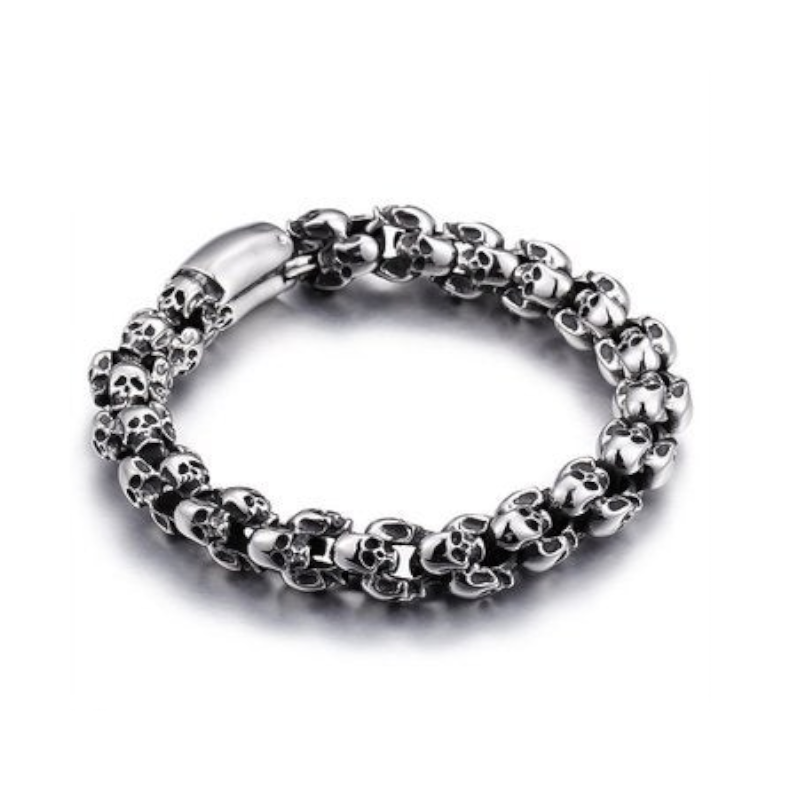 Veile Studios Casting Stainless Steel Skeleton Skull Chain Bracelet Men Silver Jewelry Gift Bracelets