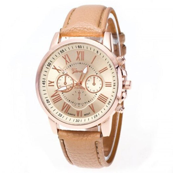 Veile Studios Casual Fashion Three Eye Double Faced Belt Unisex Watch Beige Watches