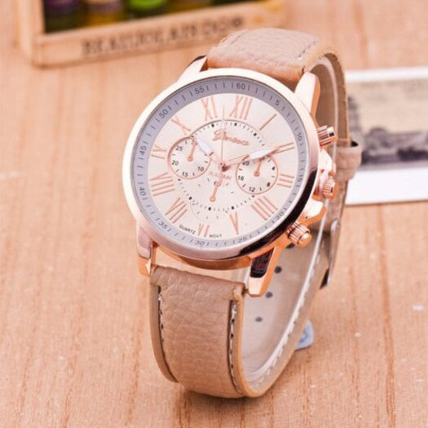 Veile Studios Casual Fashion Three Eye Double Faced Belt Unisex Watch Beige Watches