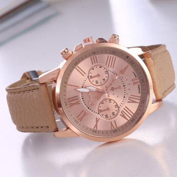 Veile Studios Casual Fashion Three Eye Double Faced Belt Unisex Watch Beige Watches