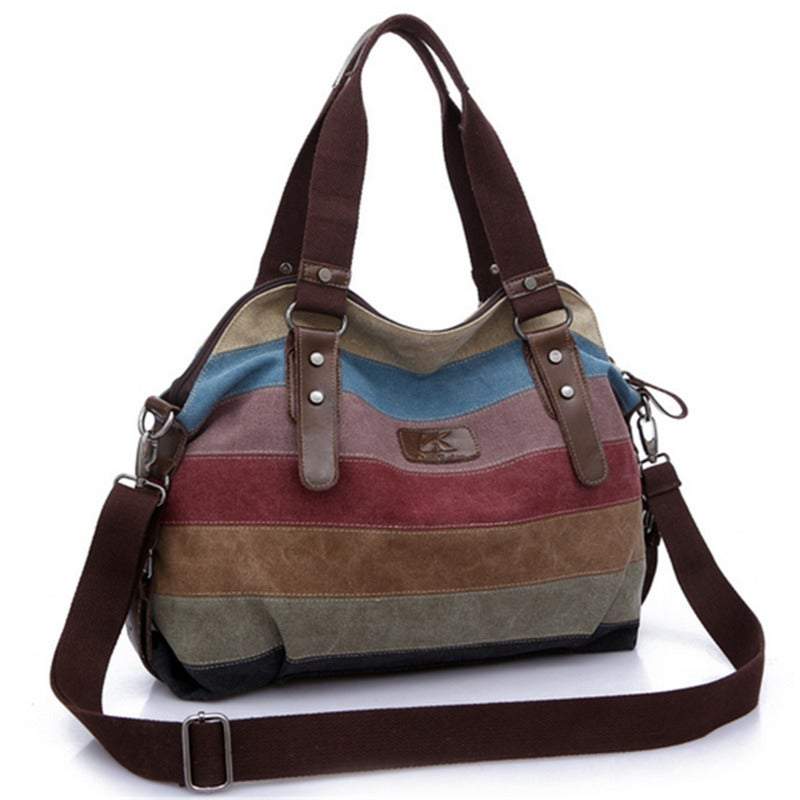 Handbags Totes Casual Retro Fashion Stripe Canvas Top Handle Cross Body Bag Women's Bags & Handbags