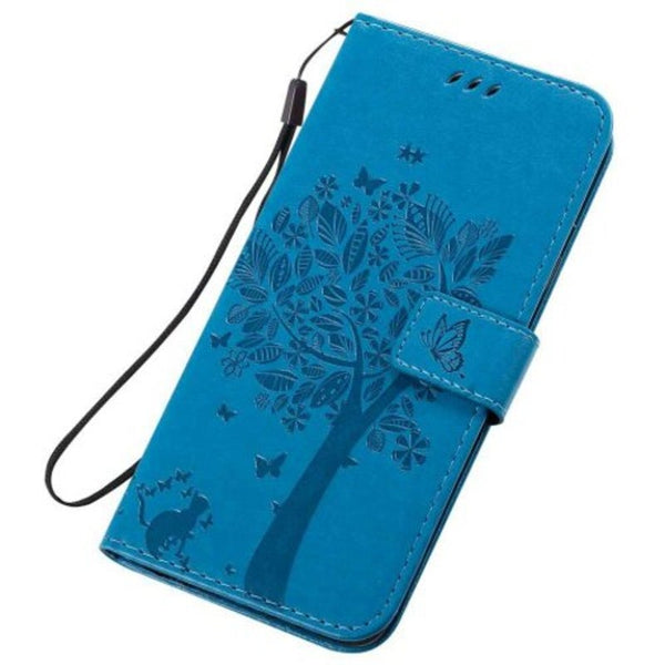 Cat Tree Embossing Pu Phone Case For Samsung Galaxy A20s Blue Cases Covers & Skins