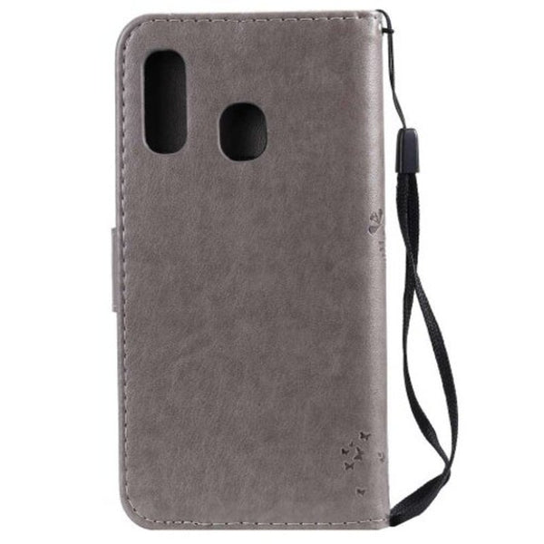Cat And Tree Embossing Pu Phone Case For Samsung Galaxy A40 Gray